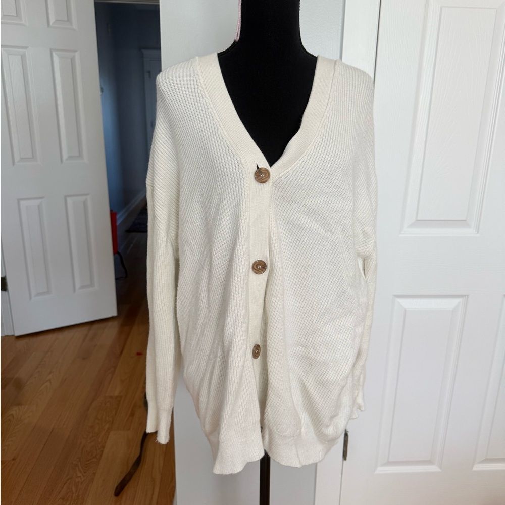 Tahari Cream Button-Up Cardigan
